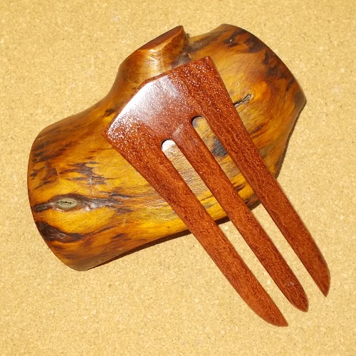 Bubinga 3 prong hair fork by Jeter and sold in the UK by Longhaired Jewels